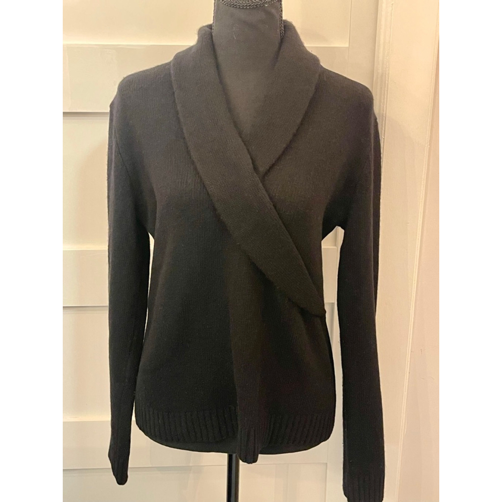 VTG Ralph Lauren Faux Wrap Sweater Merino Angora Cashmere Black Women L